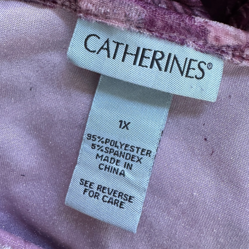 Catherines Boho Paisley Tunic Top Velour Rhinestone Purple Plus 1X Ombre Gypsy - Picture 3 of 6